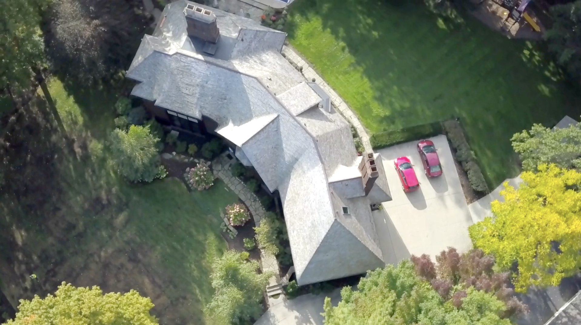 drone roofing footage